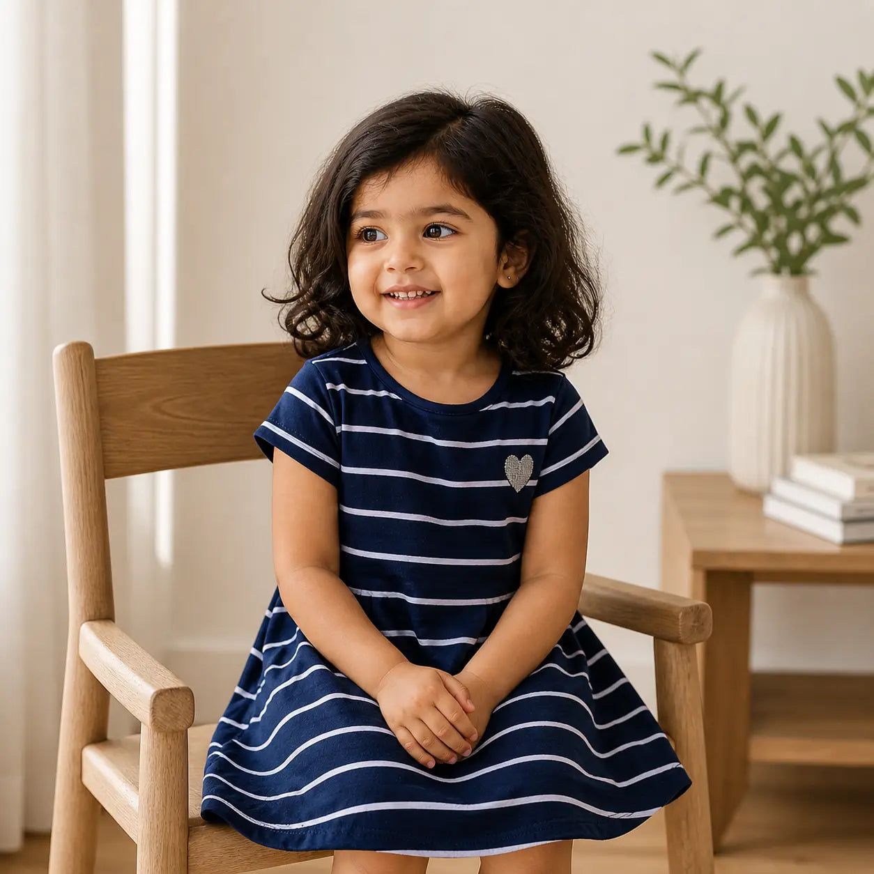 Girls Cotton Navy Colour Half Sleeve Top